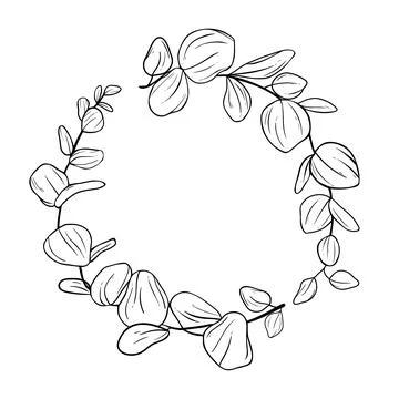 Hand drawn vector illustration. Botanical eucalyptus wreath with branches and Illustrazione stock