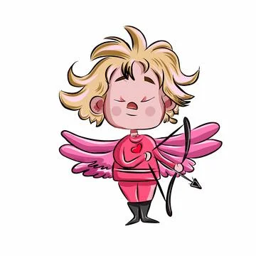 Hand drawn vector illustration of a boy cupid holding arrows Illustration