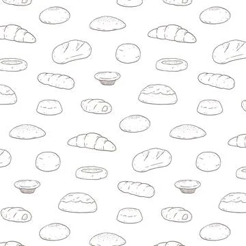 Hand drawn vector illustration of bread and bakery product pattern Illustrazione stock