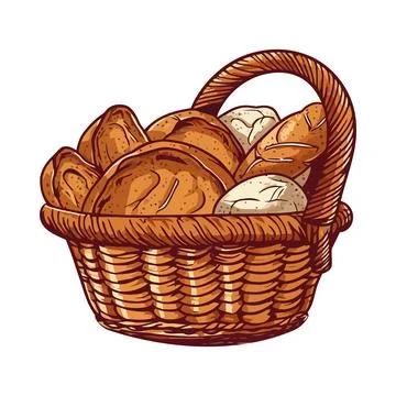 Hand drawn vector illustration of bread basket Illustrazione stock