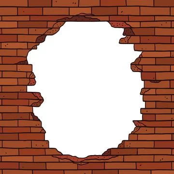 Hand drawn vector illustration of broken brown brick wall with blank space Stock Illustration