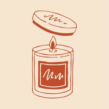 Hand drawn vector illustration of a burning scented jar candle with a square 库存插图