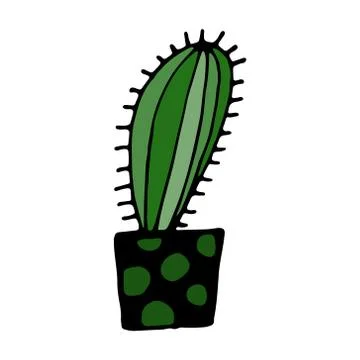 Hand drawn vector illustration of cactus in the pot Stock Illustration