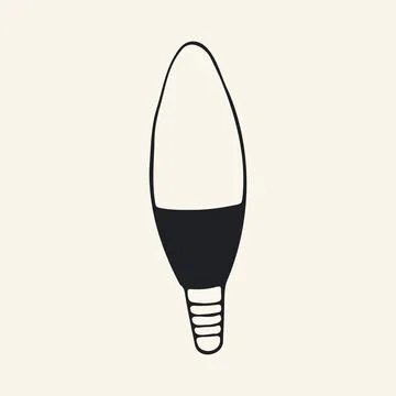 Hand drawn vector illustration of a candle shaped LED bulb. Cute black and イラスト素材
