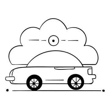 Hand drawn vector illustration of a car icon on a cloud background, line art Illustrazione stock
