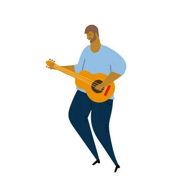Hand drawn vector illustration of cartoon abstract style man playing a guitar or Stock Illustration