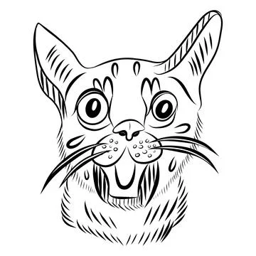 Hand drawn vector illustration of a cat portrait with different emotions, bla Illustrazione stock