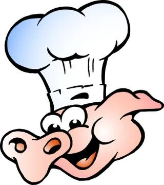 Hand-drawn vector illustration of an chef pig head Stockillustratie