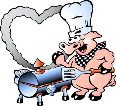 Hand-drawn vector illustration of an chef pig making bbq Stock Illustration