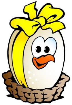 Hand-drawn vector illustration of an chicken egg sitting in a basket Stock Illustration
