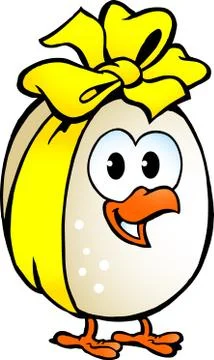 Hand-drawn vector illustration of an chicken egg decorated with yellow ribbon Stock Illustration
