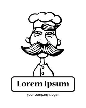 Hand drawn vector illustration of chief-cooker with a mustache in a white dre Stock Illustration