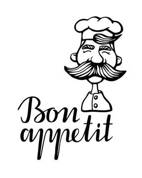 Hand drawn vector illustration of chief-cooker with a mustache in a white dre Stock Illustration