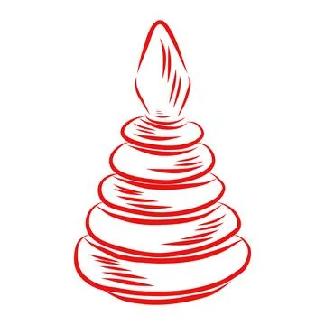 Hand drawn vector illustration of a children's toy pyramid, red line art Stock-Illustration
