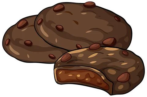 Hand drawn vector illustration of chocolate cookies with nuts and a soft cara Stock Illustration