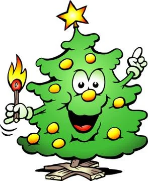 Hand-drawn vector illustration of an christmas tree  with a match Stock Illustration