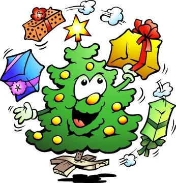 Hand-drawn vector illustration of an christmas who juggle gifts Stock Illustration