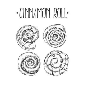 Hand drawn vector illustration cinnamon rolls with lettering Stock Illustration
