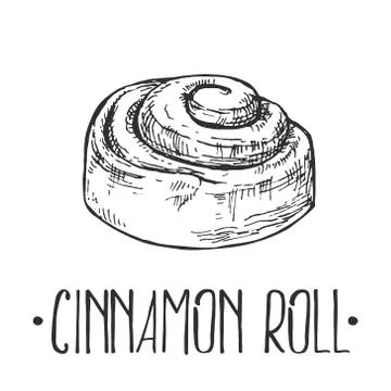 Hand drawn vector illustration cinnamon roll with lettering Stock Illustration