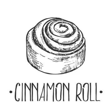 Hand drawn vector illustration cinnamon roll with lettering Stock Illustration