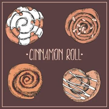 Hand drawn vector illustration cinnamon rolls with lettering Stock Illustration