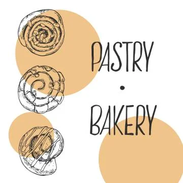 Hand drawn vector illustration cinnamon rolls with lettering Stock Illustration