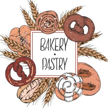 Hand drawn vector illustration cinnamon bakery with lettering Stock Illustration