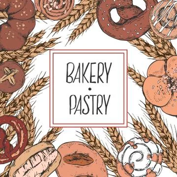 Hand drawn vector illustration cinnamon bakery with lettering Stock Illustration