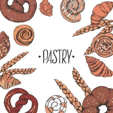 Hand drawn vector illustration cinnamon bakery with lettering 스톡 일러스트