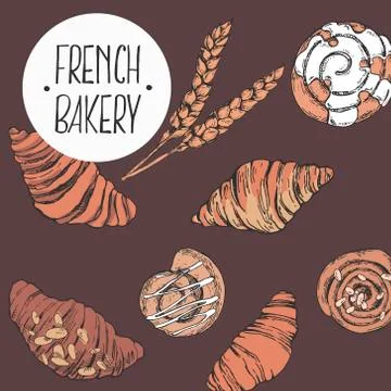 Hand drawn vector illustration cinnamon bakery with lettering Stock Illustration