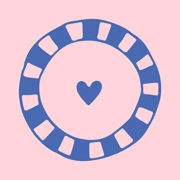 Hand drawn vector illustration of a circular plate with a bold blue striped Stock Illustration