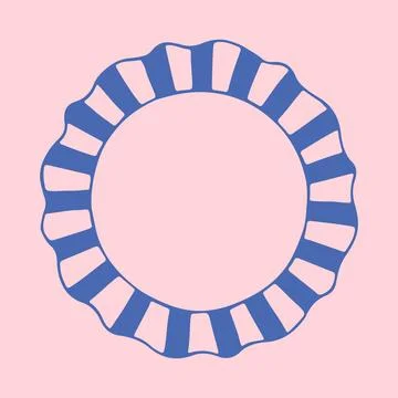 Hand drawn vector illustration of a circular plate with a bold blue striped Stock Illustration