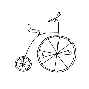 Hand drawn vector illustration of circus bike in retro doodle style. Cute ill Stock Illustration