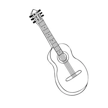 Hand drawn Vector illustration. Classical wooden guitar. String plucked musical Stock Illustration