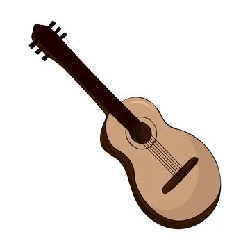 Hand drawn Vector illustration. Classical wooden guitar. String plucked musical Stock Illustration