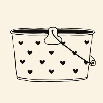 Hand drawn vector illustration of a cleaning bucket with a cute heart pattern 스톡 일러스트