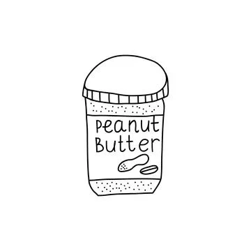 Hand drawn vector illustration of closed peanut butter glass or plastic jar Stock Illustration