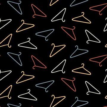 Hand drawn vector illustration of clothes hanger pattern on black background. 스톡 일러스트