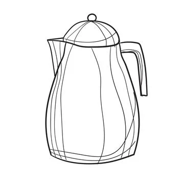Hand-drawn vector illustration of coffee pot. With black circuit without fill on Stock Illustration