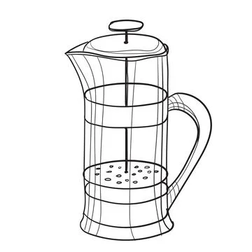 Hand-drawn vector illustration of coffee press. With black circuit without fill Stock Illustration