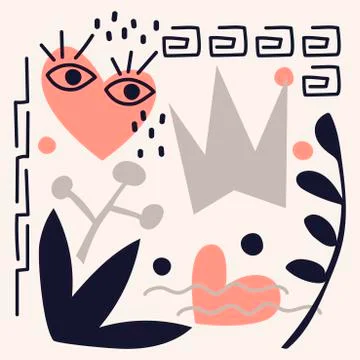 Hand drawn vector illustration, collage . Psychedelic design . Abstract compo Stock Illustration