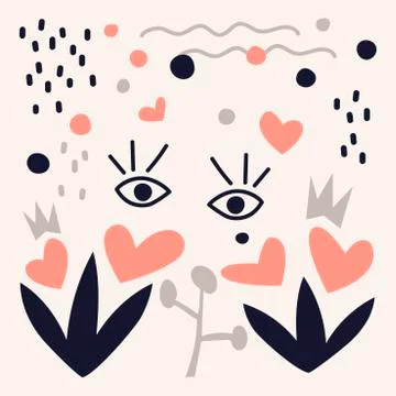 Hand drawn vector illustration, collage . Psychedelic design . Abstract compo Stock Illustration
