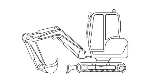 Hand drawn Vector illustration color children construction mini crawler excavato 스톡 일러스트