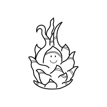 Hand drawn Vector illustration color children smiling dragon fruit clipart Stock Illustration
