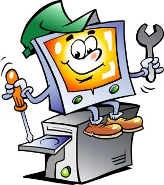 Hand-drawn vector illustration of an computer repairman Stock Illustration