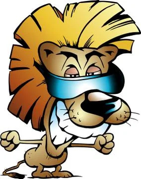 Hand-drawn vector illustration of an cool lion king Stock Illustration