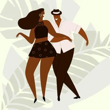 Hand drawn vector illustration of a couple dancing sexy fun bachata, salsa Stock Illustration
