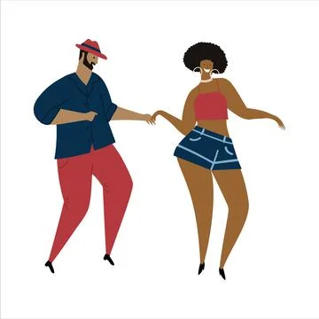 Hand drawn vector illustration of a couple dancing sexy fun bachata, salsa Stock Illustration