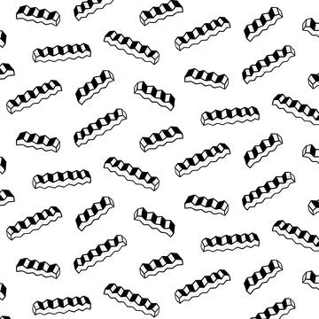 Hand drawn vector illustration of crinkle cut fries pattern. Black and white. 스톡 일러스트