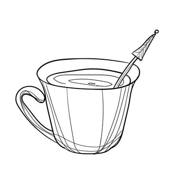 Hand-drawn vector illustration of cup with spoon. With black circuit without Stock Illustration
